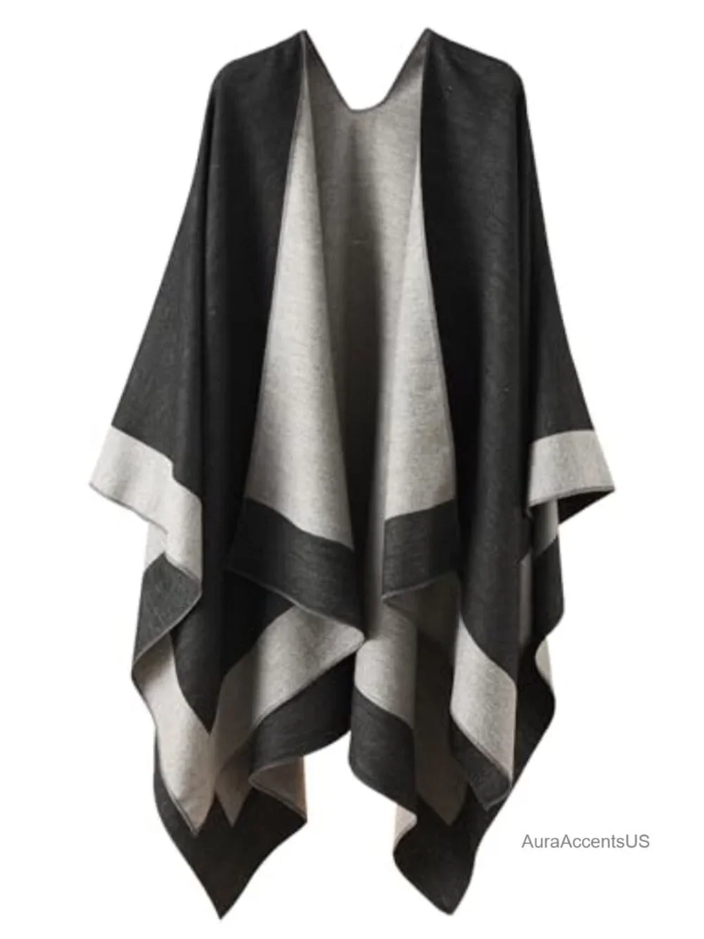 Women's Reversible Poncho Shawl Wrap Open Front Oversized Pashmina Cape